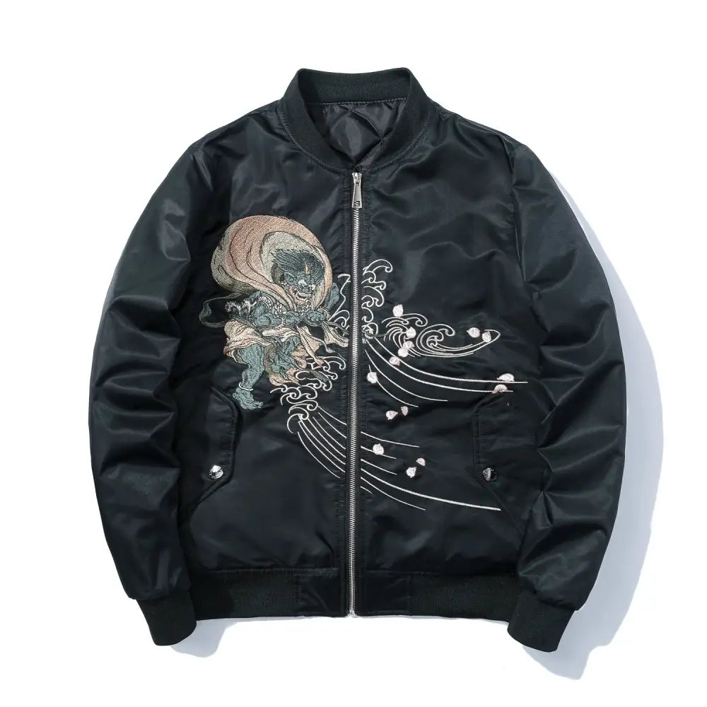 Bomber Jacket with Japanese Demons Embroidered Design