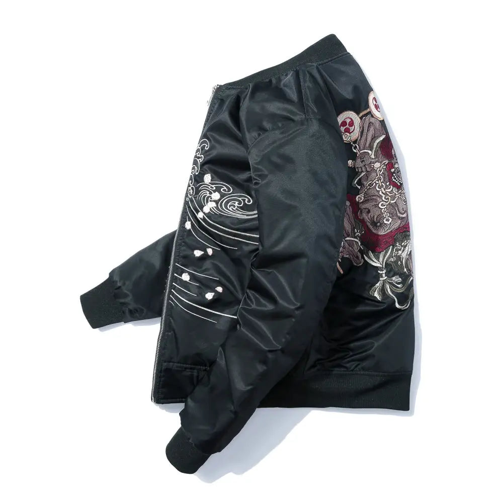 Bomber Jacket with Japanese Demons Embroidered Design