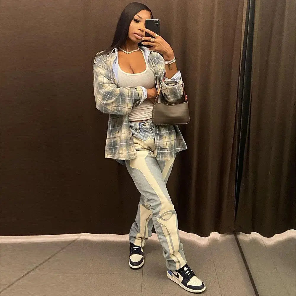 Bones Embroidery Loose Pants for Men and Women