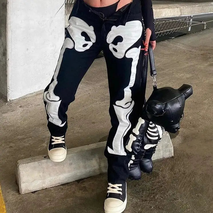 Bones Embroidery Loose Pants for Men and Women