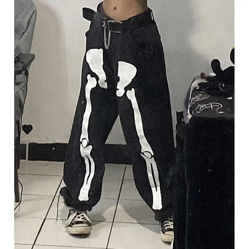 Bones Embroidery Loose Pants for Men and Women