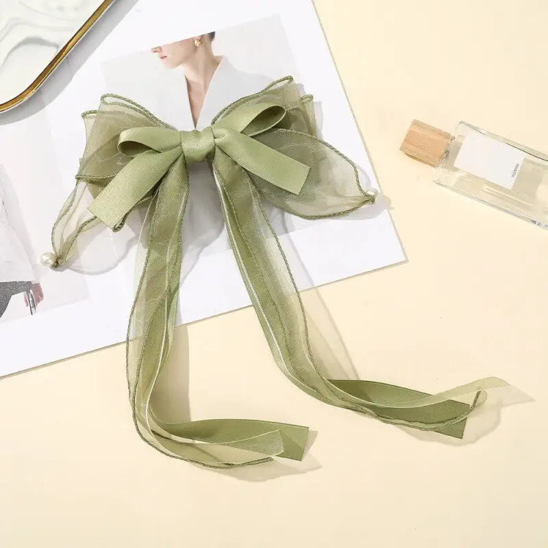 Bow Clip Pearl Black Hairpin Accessory Green