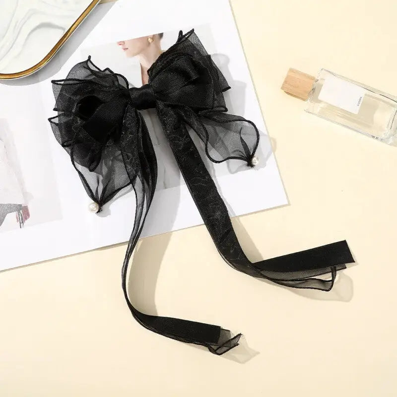 Bow Clip Pearl Black Hairpin Accessory