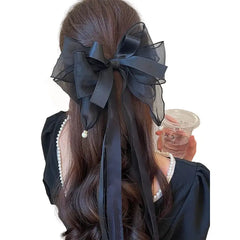 Bow Clip Pearl Black Hairpin Accessory