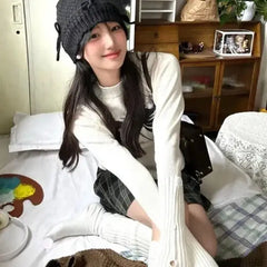 Bow Jacquard Slim Waist Sweater for Women