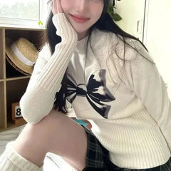 Bow Jacquard Slim Waist Sweater for Women