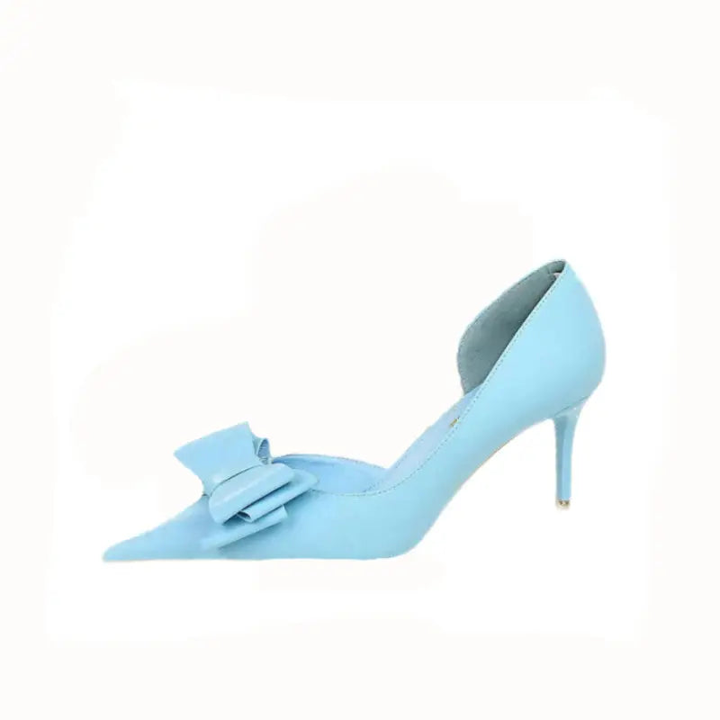 Bow Pointed Toe Short Heels for Women Euro Size Blue / 34