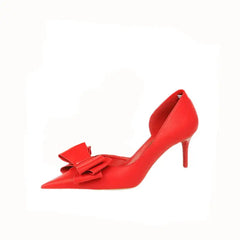 Bow Pointed Toe Short Heels for Women Euro Size Red / 34