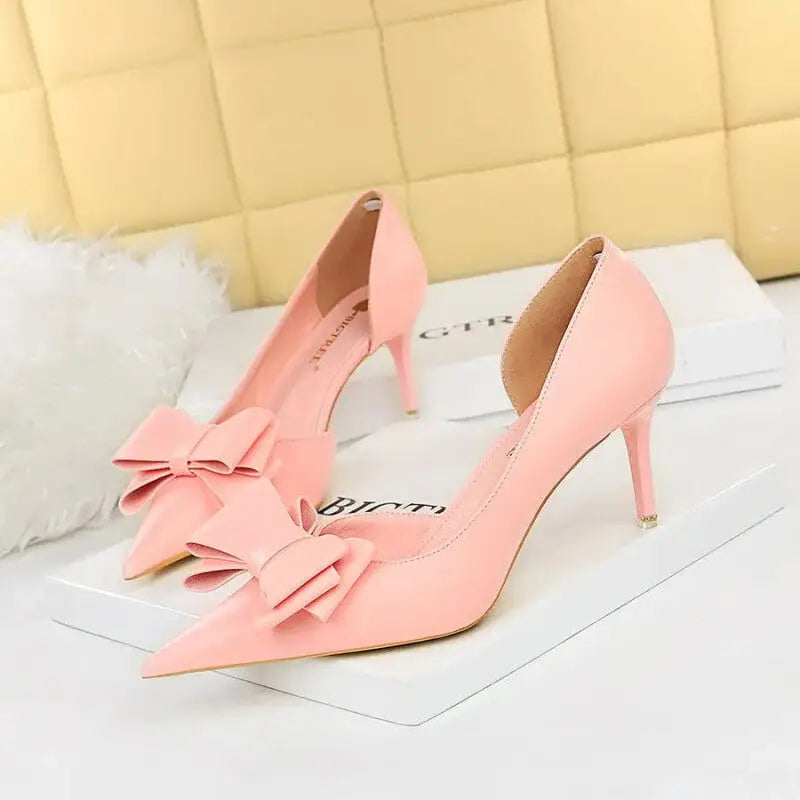 Bow Pointed Toe Short Heels