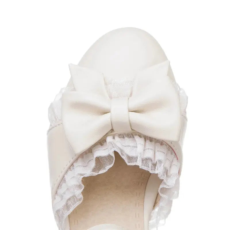 Bow Ruffle Square Heel Sandals Buckle Up Euro Size