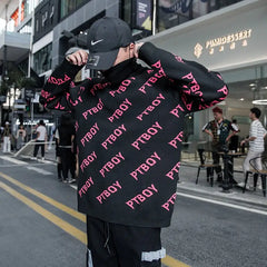 Boy Turtleneck Loose Sweater Street Style Pullover Black / M