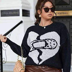 Broken Heart Band Aid Oversized O Neck Sweater