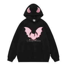 Broken Heart Devil Horns Embroidery Hoodie Black / S