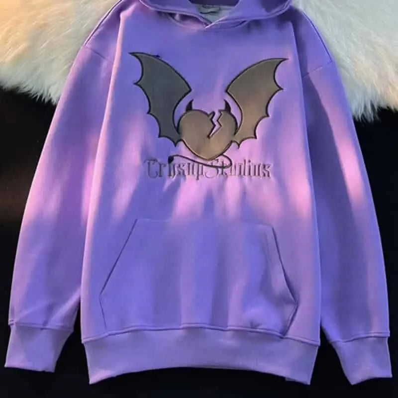 Broken Heart Devil Horns Embroidery Hoodie