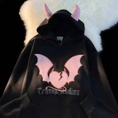 Broken Heart Devil Horns Embroidery Hoodie