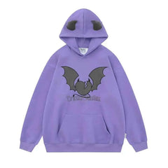Broken Heart Devil Horns Embroidery Hoodie Purple / S