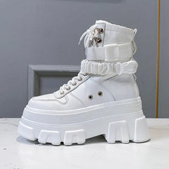 Buckle Lace-Up Chunky Wedge Ankle Boots Euro Size