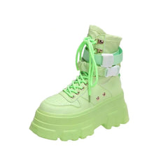 Buckle Lace-Up Chunky Wedge Ankle Boots Euro Size