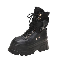 Buckle Lace-Up Chunky Wedge Ankle Boots Euro Size