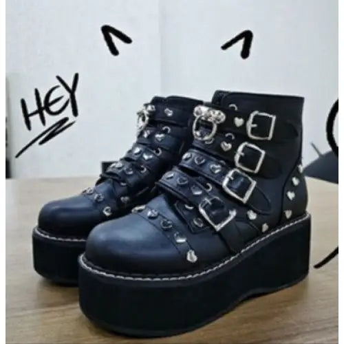 Buckle Lace-Up Zipper Heart Decoration Ankle Boots - boots