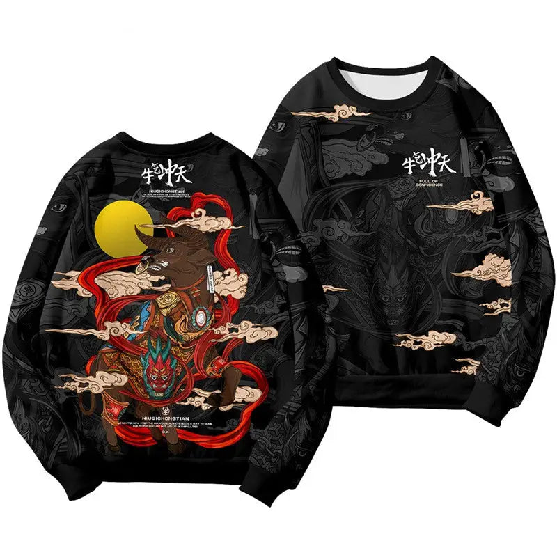 Bull and Japanese Demon Sweatshirt - Black / XXS