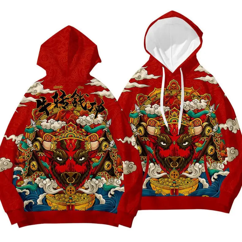 Bull Collection Oversize Hoodie - Red / E / S - Hoodies