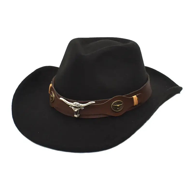 Bull Cowboy Rolled Edge Western Hat - Black - Hats