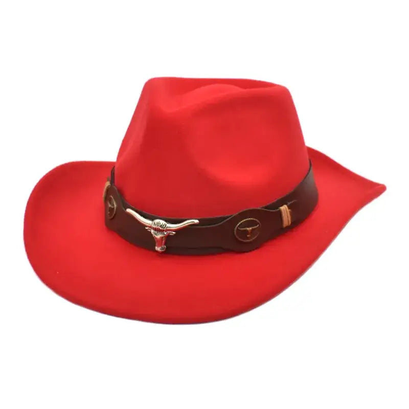 Bull Cowboy Rolled Edge Western Hat - Red - Hats