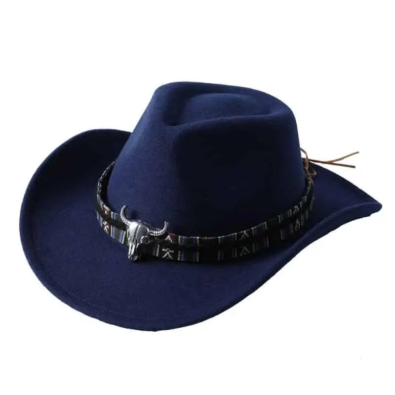 Bull Cowboy Western Rolled Edge Hat Blue