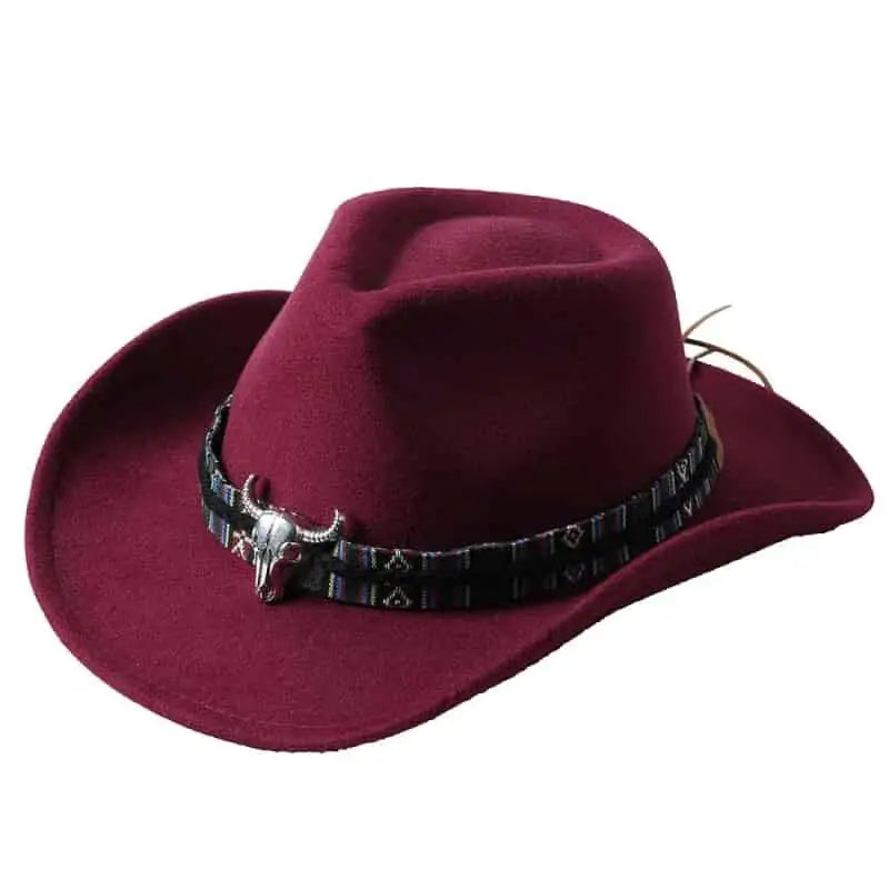 Bull Cowboy Western Rolled Edge Hat Dark Red