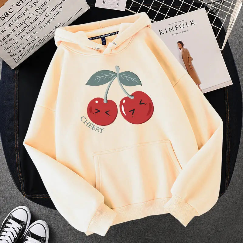 Bunny And Cherries Gesisha Hoodie - Beige / M - Hoodies