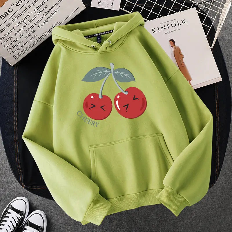 Bunny And Cherries Gesisha Hoodie - Green cherries / M