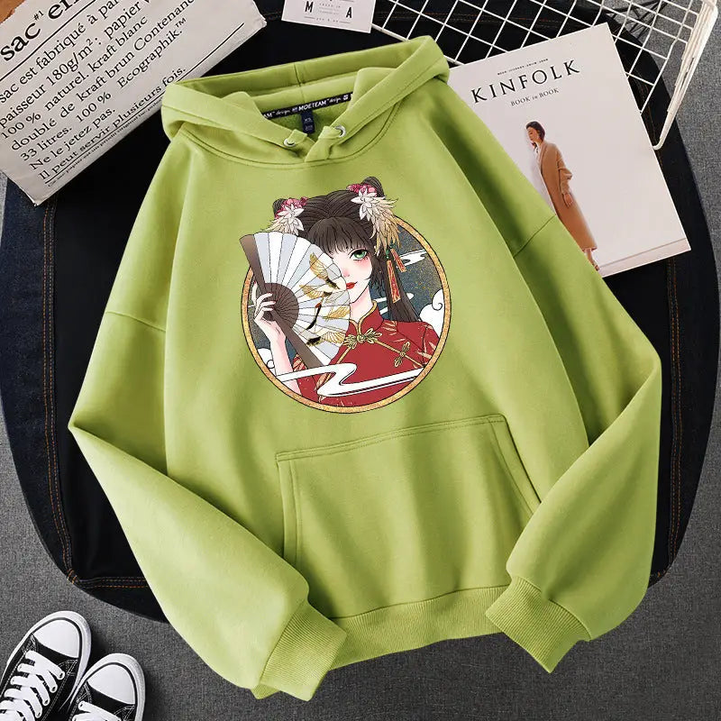 Bunny And Cherries Gesisha Hoodie - Green Fairy / M