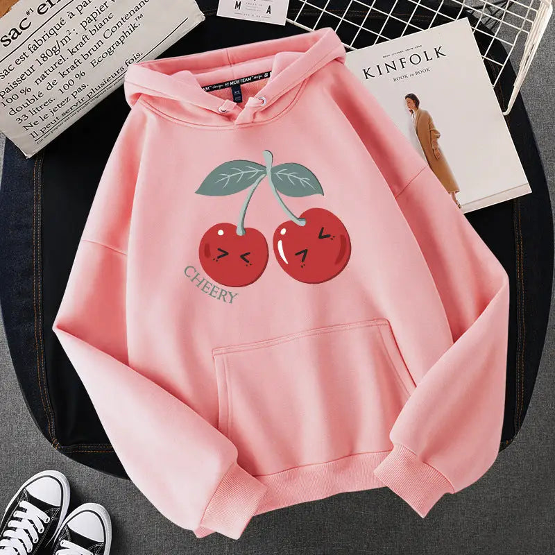 Bunny And Cherries Gesisha Hoodie - Pink cherry / M