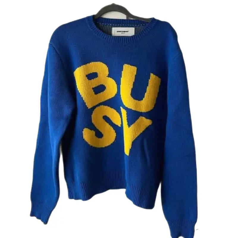 Busy Loose Knit Oversized Sweater for Women Blue / S