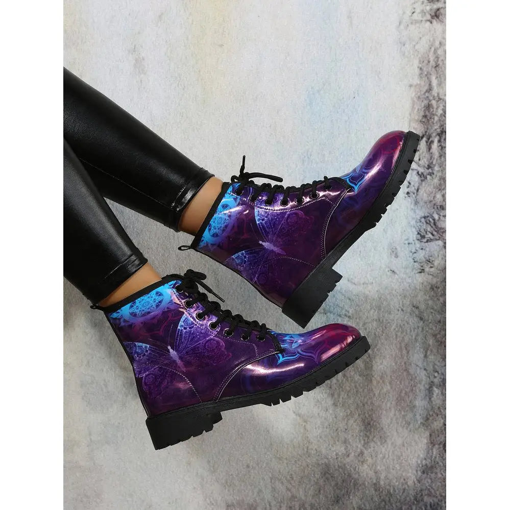 Butterfly And Skull Metallic Colors Short Boots