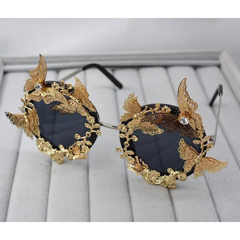 Butterfly Baroque Sunglasses - One Size / Gold