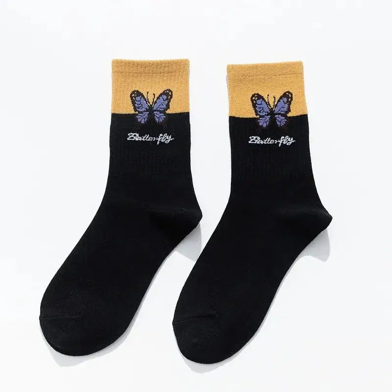 Butterfly Colorful Socks for Everyday Wear Black