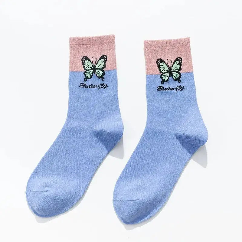 Butterfly Colorful Socks for Everyday Wear Blue