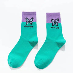 Butterfly Colorful Socks for Everyday Wear Green