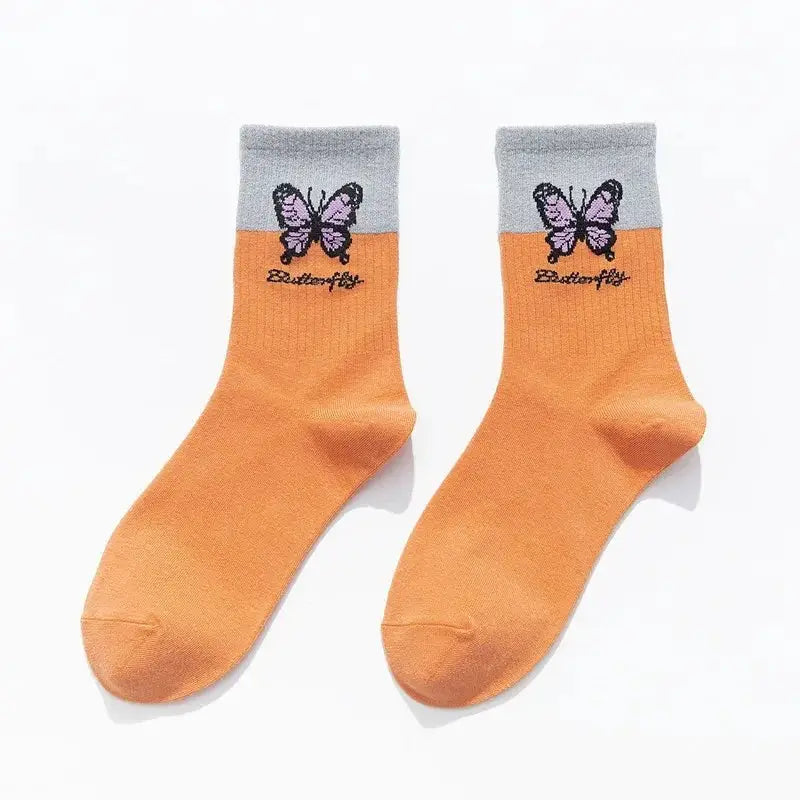 Butterfly Colorful Socks for Everyday Wear Orange