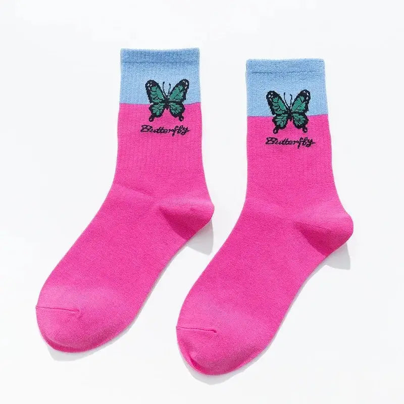 Butterfly Colorful Socks for Everyday Wear Pink