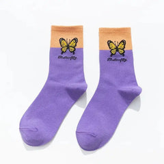 Butterfly Colorful Socks for Everyday Wear Purple