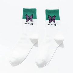 Butterfly Colorful Socks for Everyday Wear White