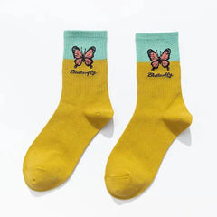 Butterfly Colorful Socks for Everyday Wear Yellow