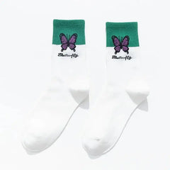 Butterfly Colorful Socks - White