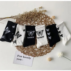 Butterfly Cotton Socks Black and White Design