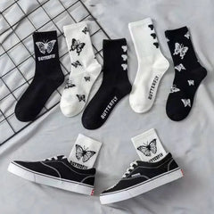 Butterfly Cotton Socks Black and White Design