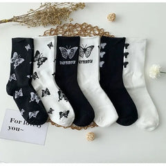 Butterfly Cotton Socks Black and White Design