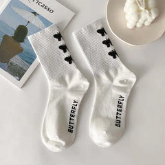 Butterfly Cotton Socks Black and White Design A / One Size